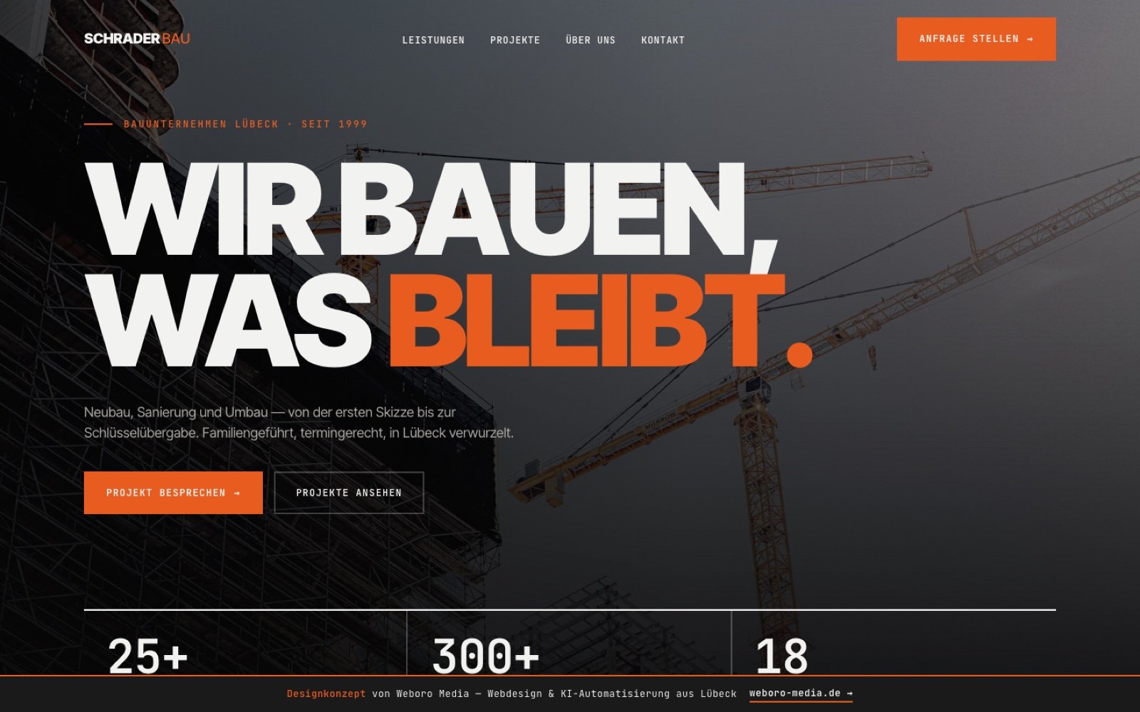 Hero-Screenshot der Beispielseite für Schrader Bau Lübeck